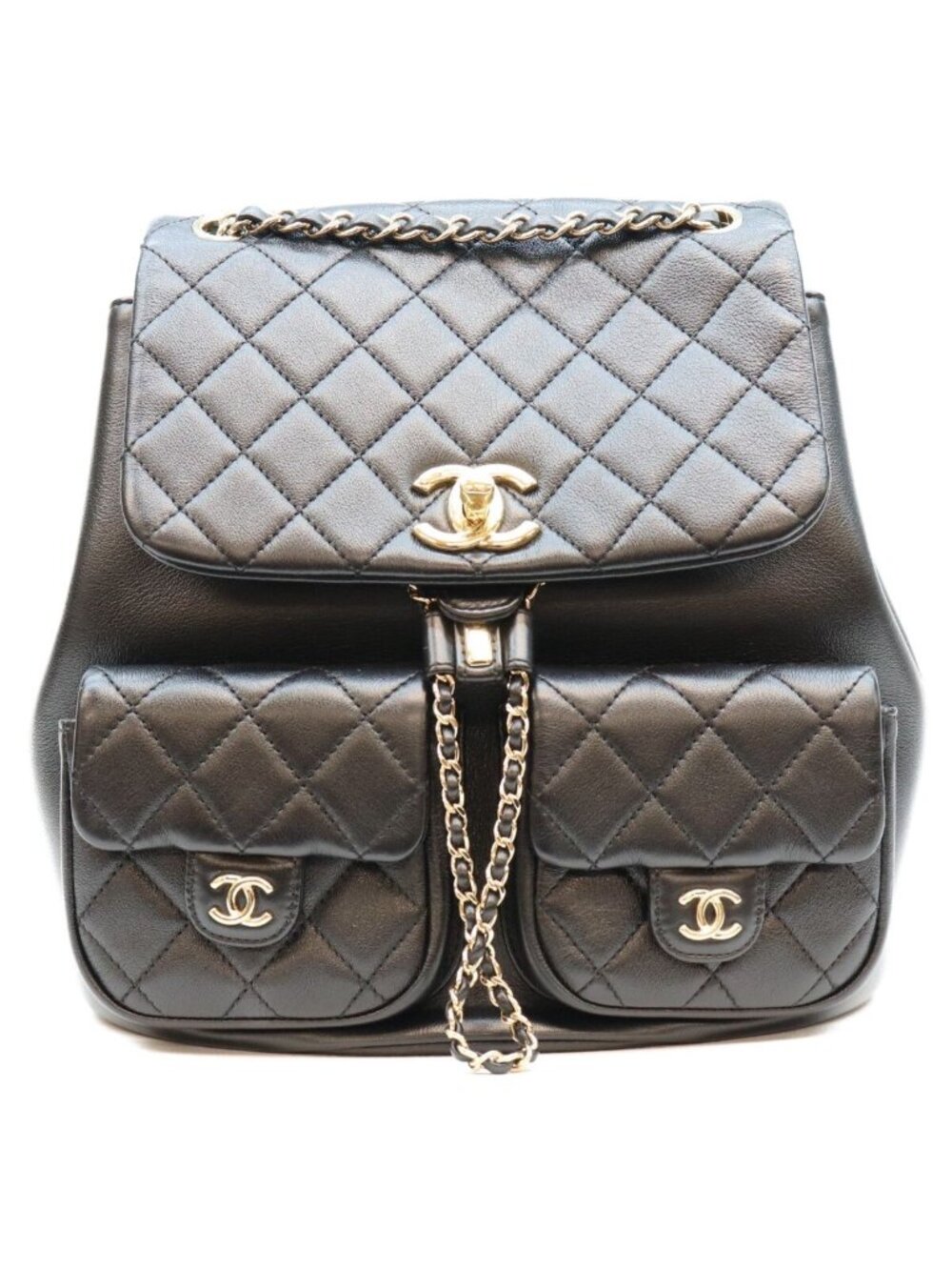 Chanel Black Lamb Quilted CC Logo Backpack